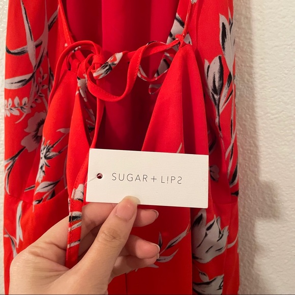Sugar Lips Red Floral Halter Dress M - Picture 9 of 11